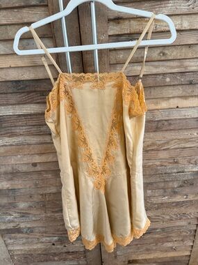 Chasing Unicorns Yellow Lace Trim Satin Chemise